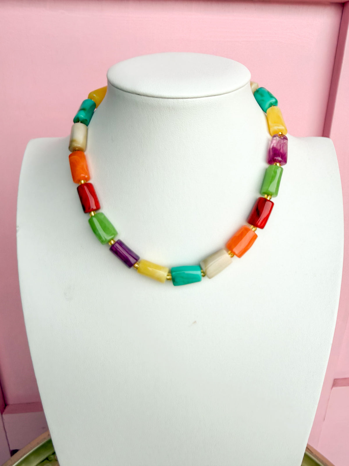 LOVE LEMON LANE | Marbled Cylinder Bead Necklace - Multi