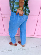 Acid Wash Barrel Leg Pants - Deep Sky