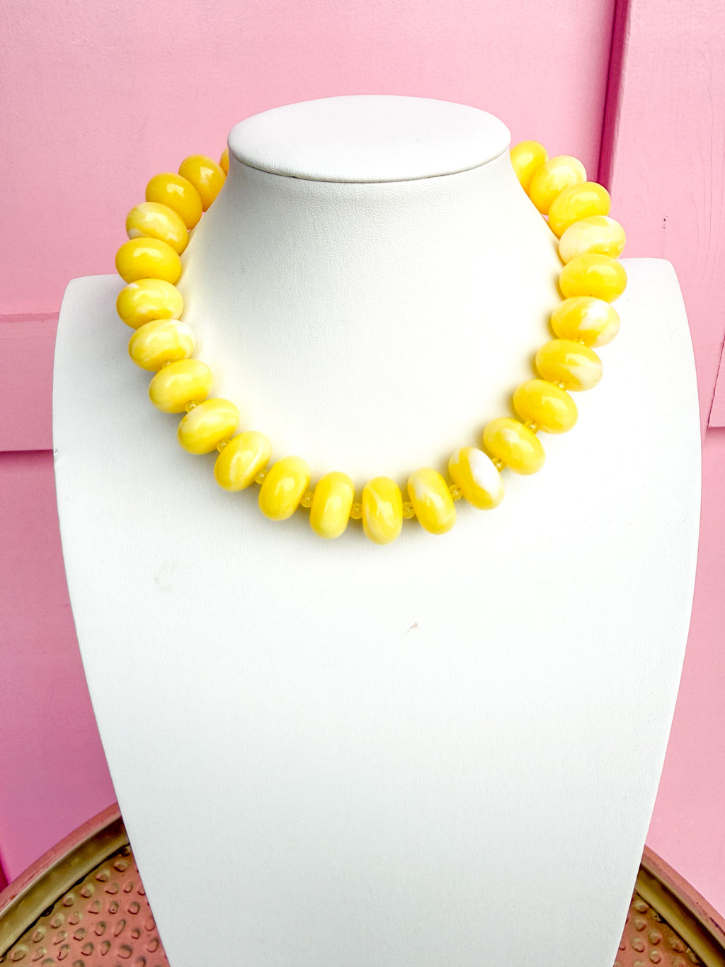 LOVE LEMON LANE | Chunky Marbled Rondelle Necklace - Yellow