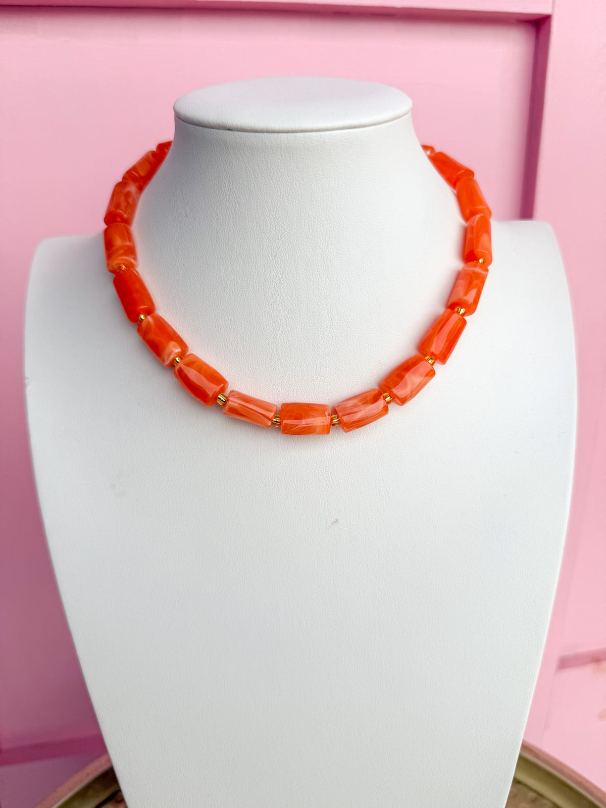 LOVE LEMON LANE | Marbled Cylinder Bead Necklace - Orange