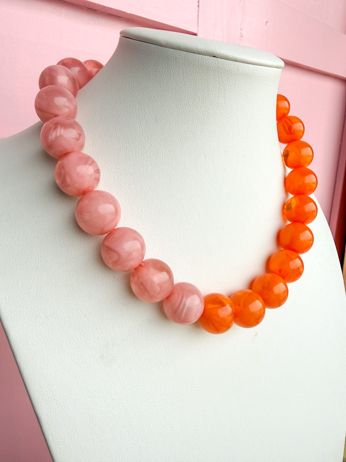 LOVE LEMON LANE | Colorblock Round Bead Necklace - Pink/Orange