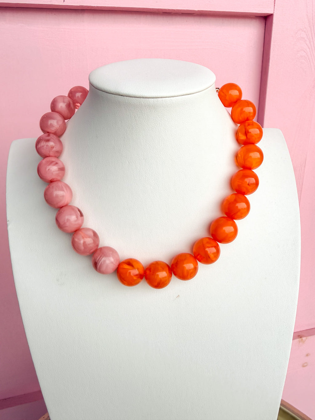 LOVE LEMON LANE | Colorblock Round Bead Necklace - Pink/Orange
