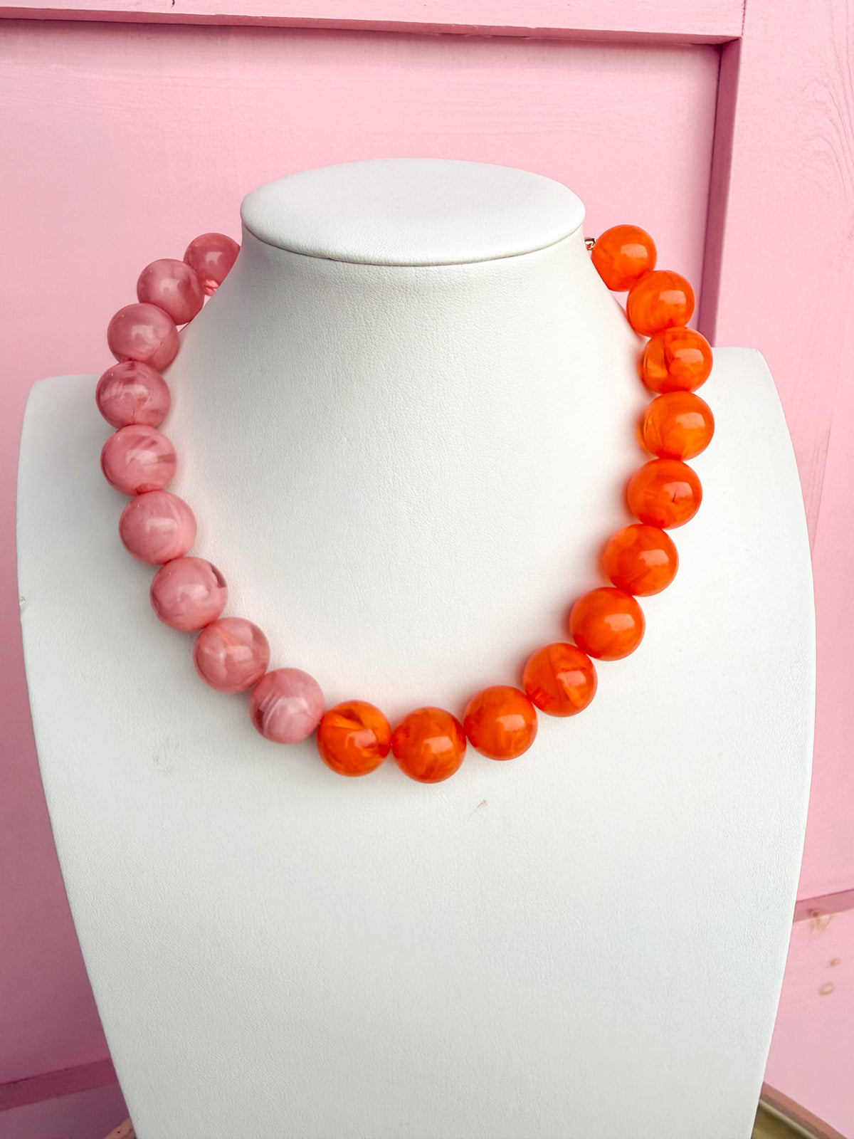 LOVE LEMON LANE | Colorblock Round Bead Necklace - Pink/Orange