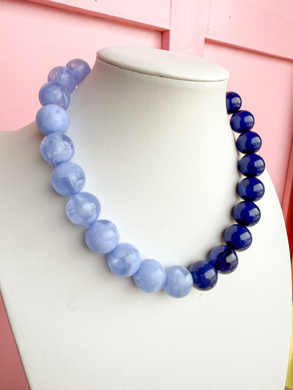 LOVE LEMON LANE | Colorblock Round Bead Necklace - Blue/Light Blue