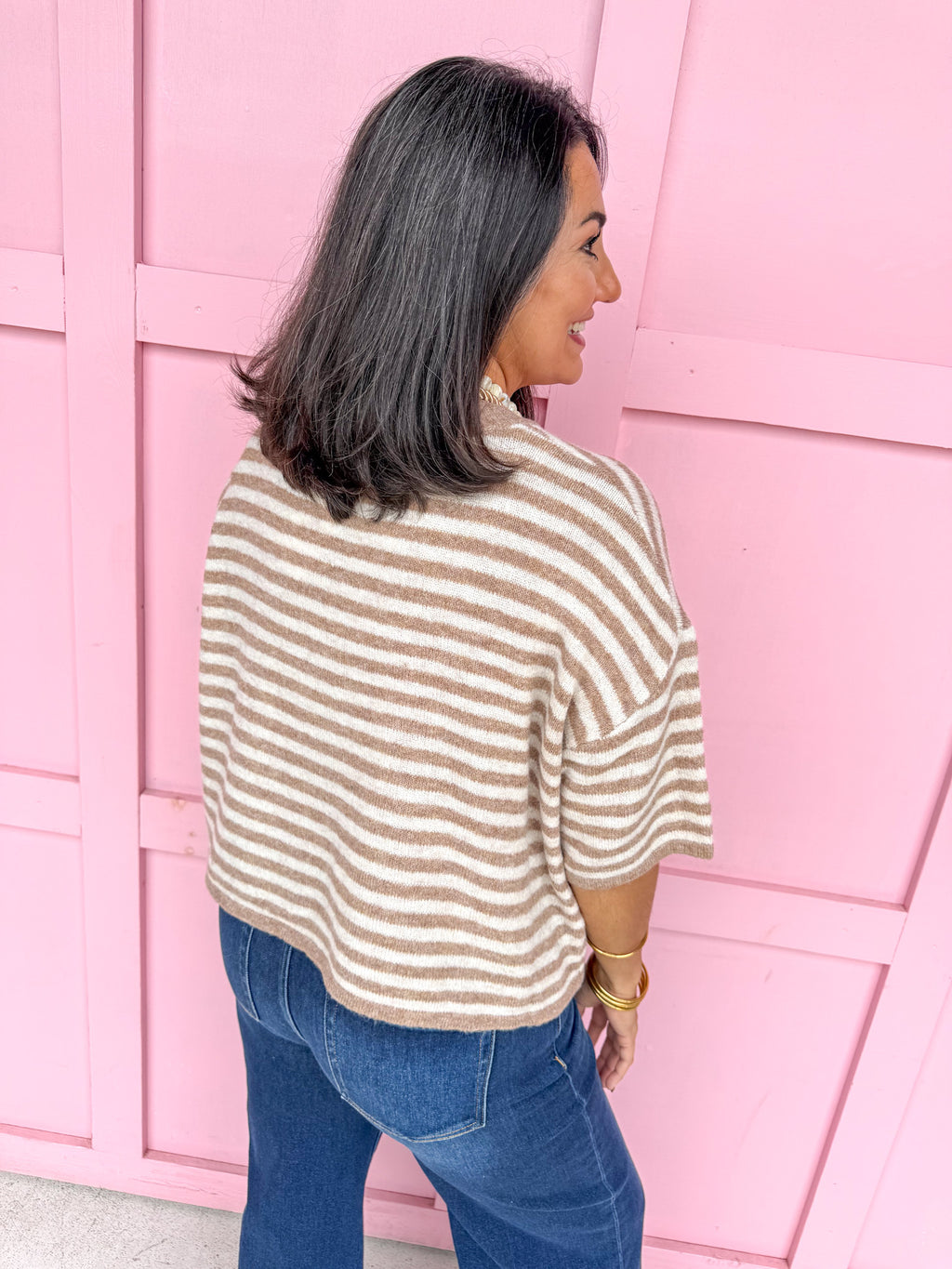 Easy Choice Bell Sleeve Cardigan - Mocha Stripe