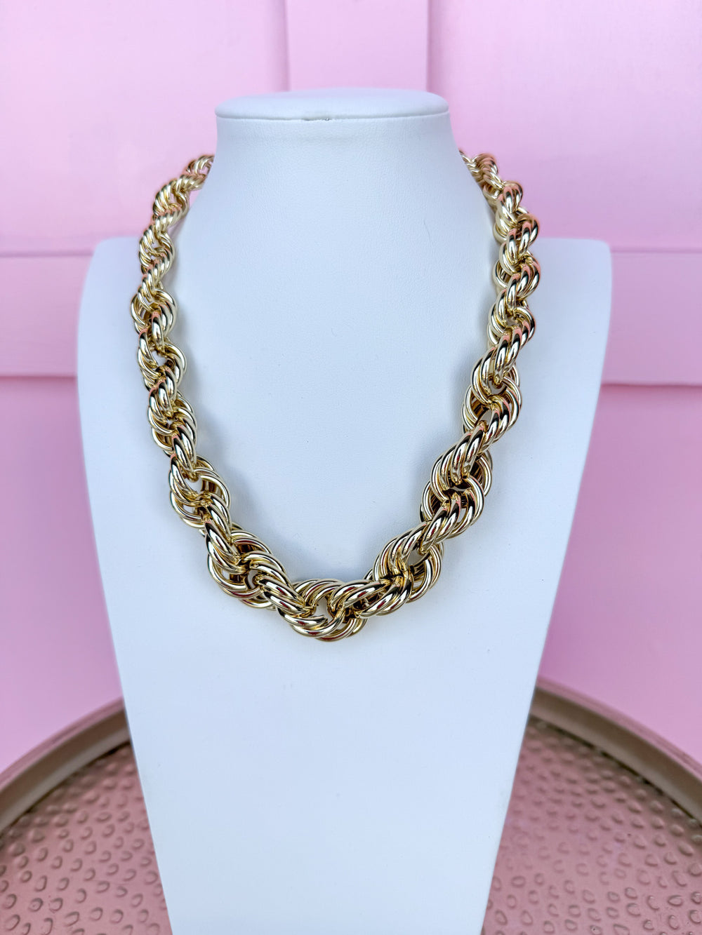 Graduated Twist Rope Necklace - Gold