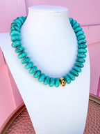LOVE LEMON LANE | Round Disc Beaded Necklace - 20mm - Turquoise