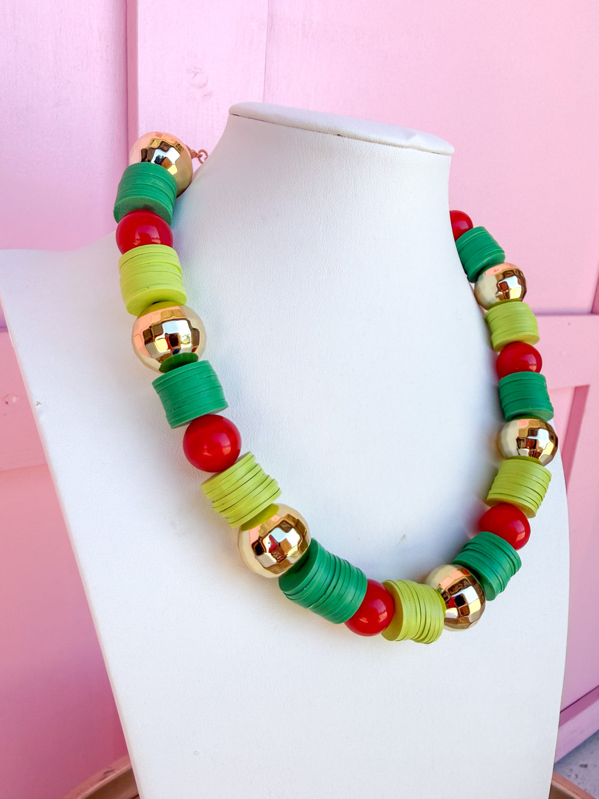 Color Strand Beaded Necklace - Green Holiday Multi