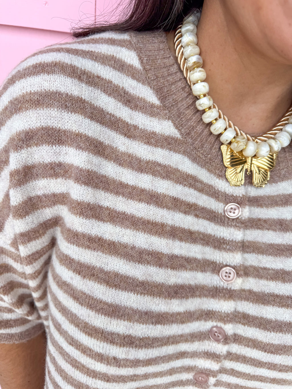 Easy Choice Bell Sleeve Cardigan - Mocha Stripe