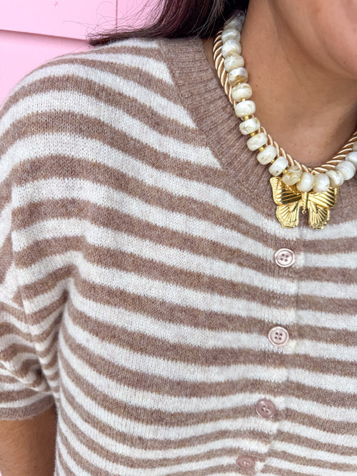 Easy Choice Bell Sleeve Cardigan - Mocha Stripe