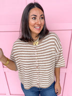 Easy Choice Bell Sleeve Cardigan - Mocha Stripe