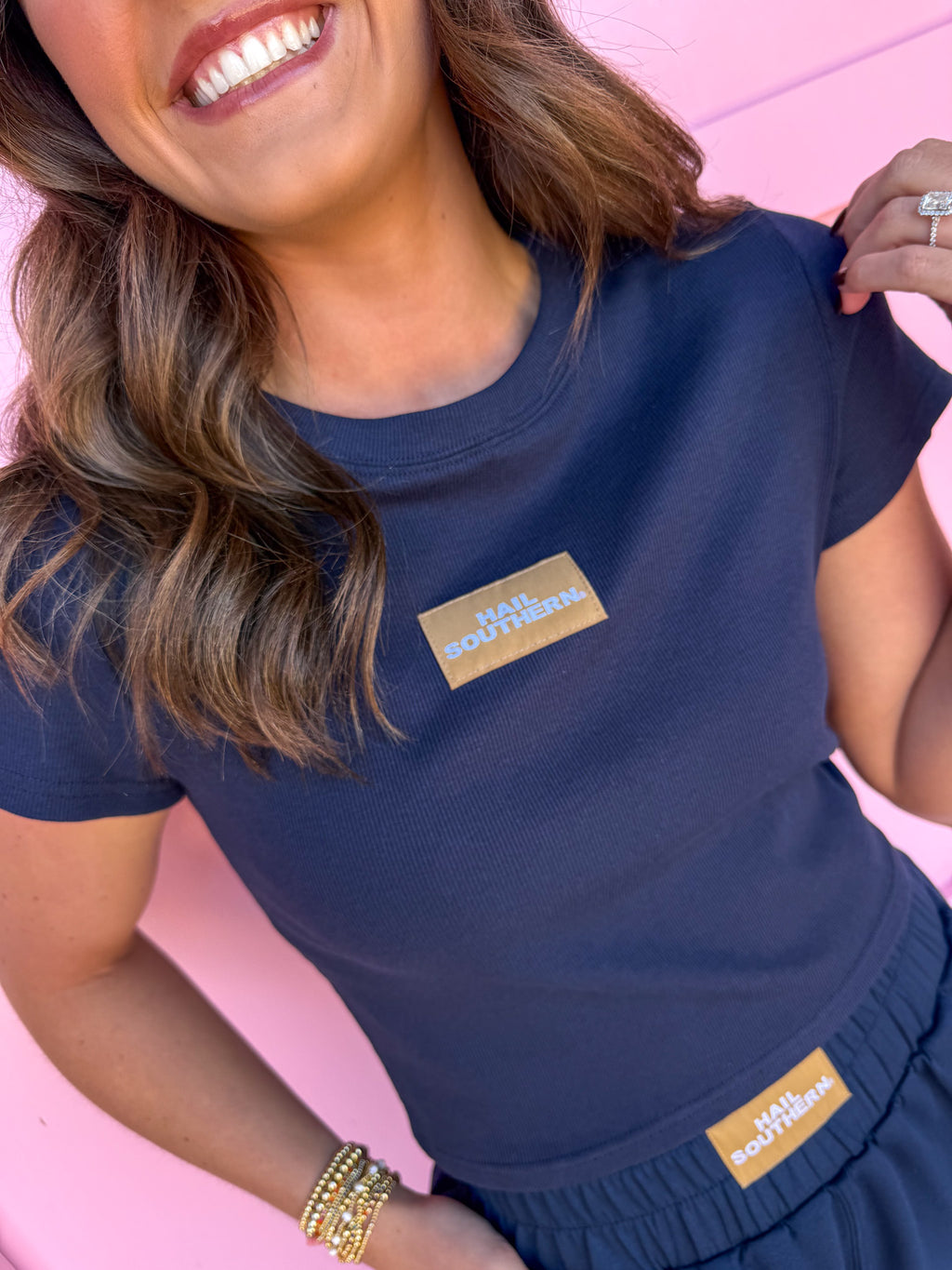 Scarlet & Gold | Raegan Ribbed Baby Tee - Navy - Hail Southern®