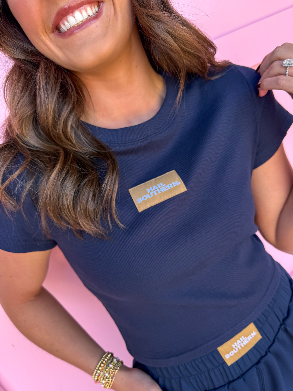 Scarlet & Gold | Raegan Ribbed Baby Tee - Navy - Hail Southern®
