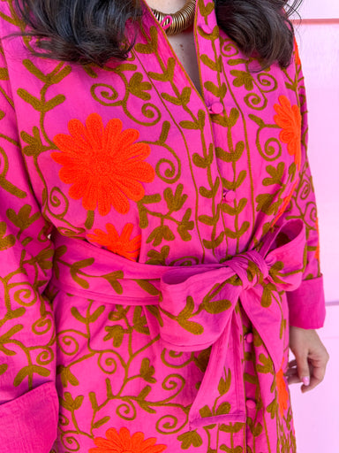 Briarose Winslow Mini Dress womens boutique pink orange floral embroidered belted button up jincy's