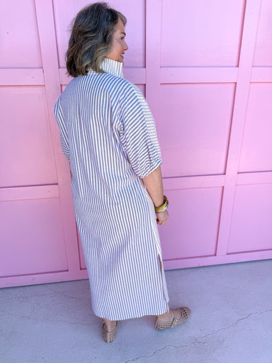 Adrienne | Blakely Dress - Almond/Brown Seersucker Stripes