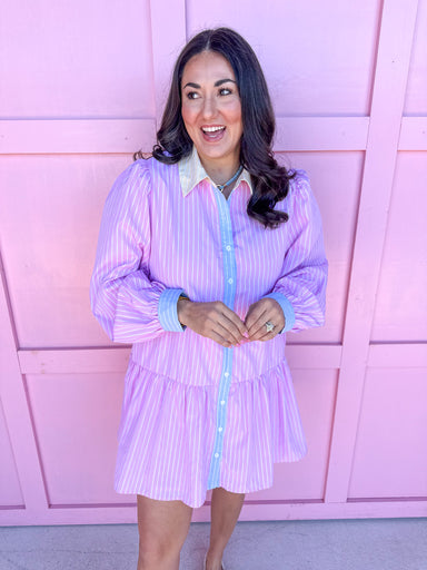 Jincy's Women's boutique Pink Promise Dress Pink Pinstripe Dress