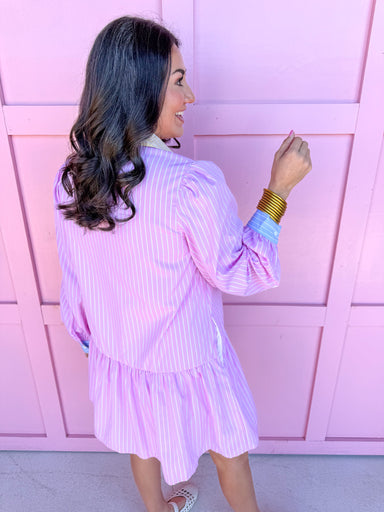 Jincy's Women's boutique Pink Promise Dress Pink Pinstripe Dress