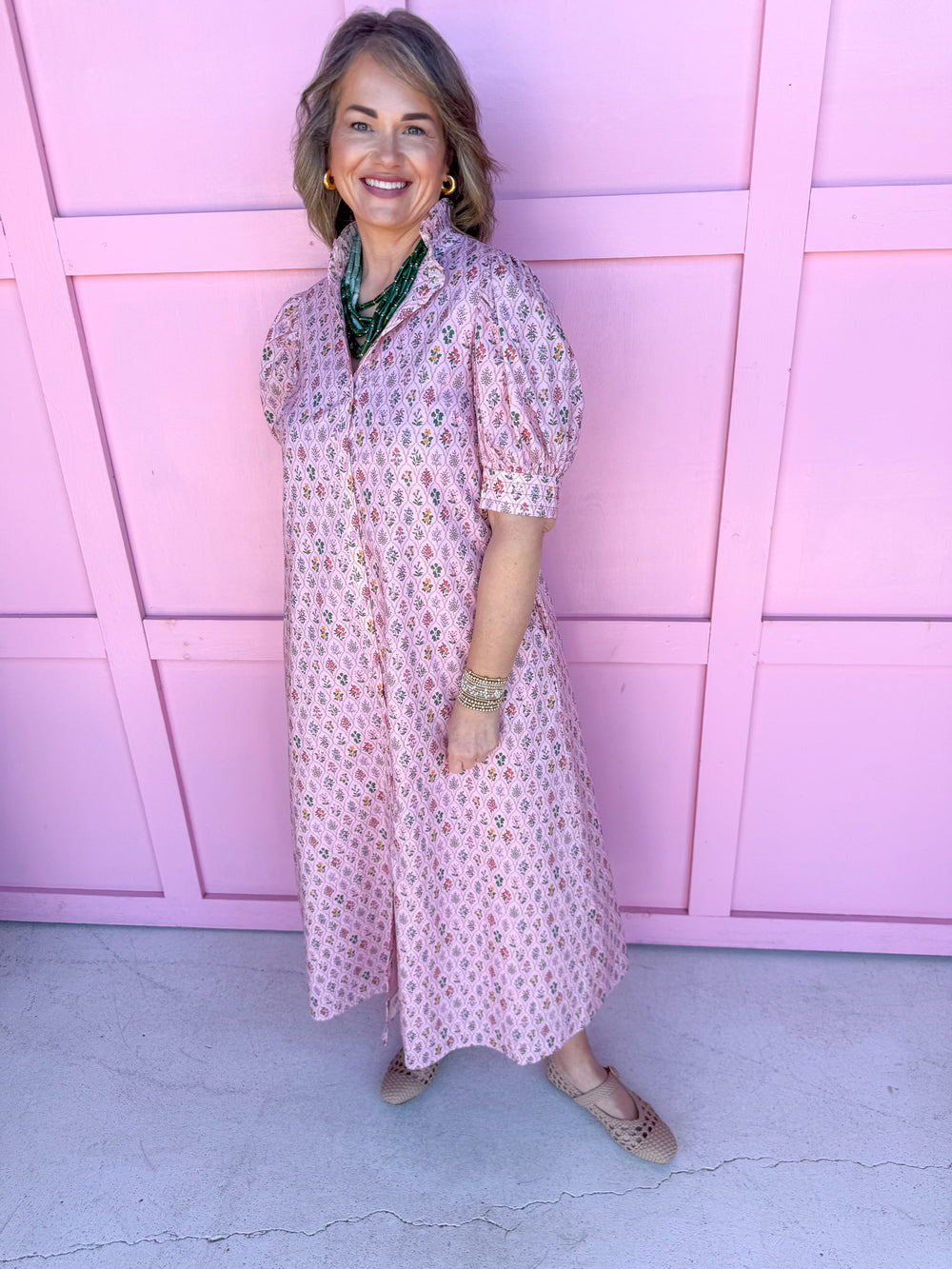 Jincy's Women's Boutique Blushing Blooms Dress Pink micro floral maxi dress