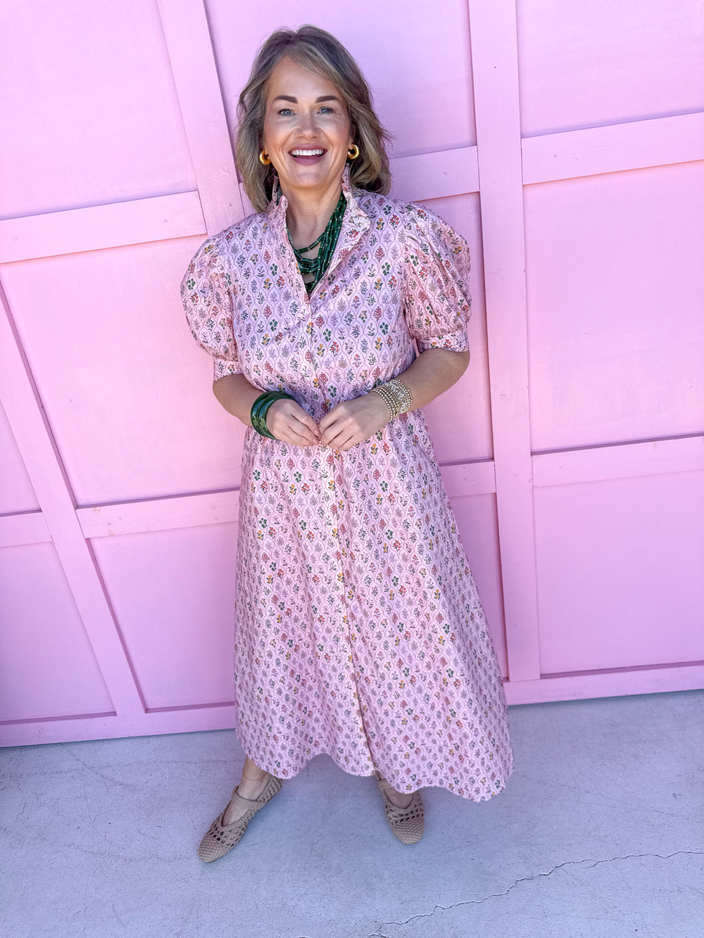 Jincy's Women's Boutique Blushing Blooms Dress Pink micro floral maxi dress