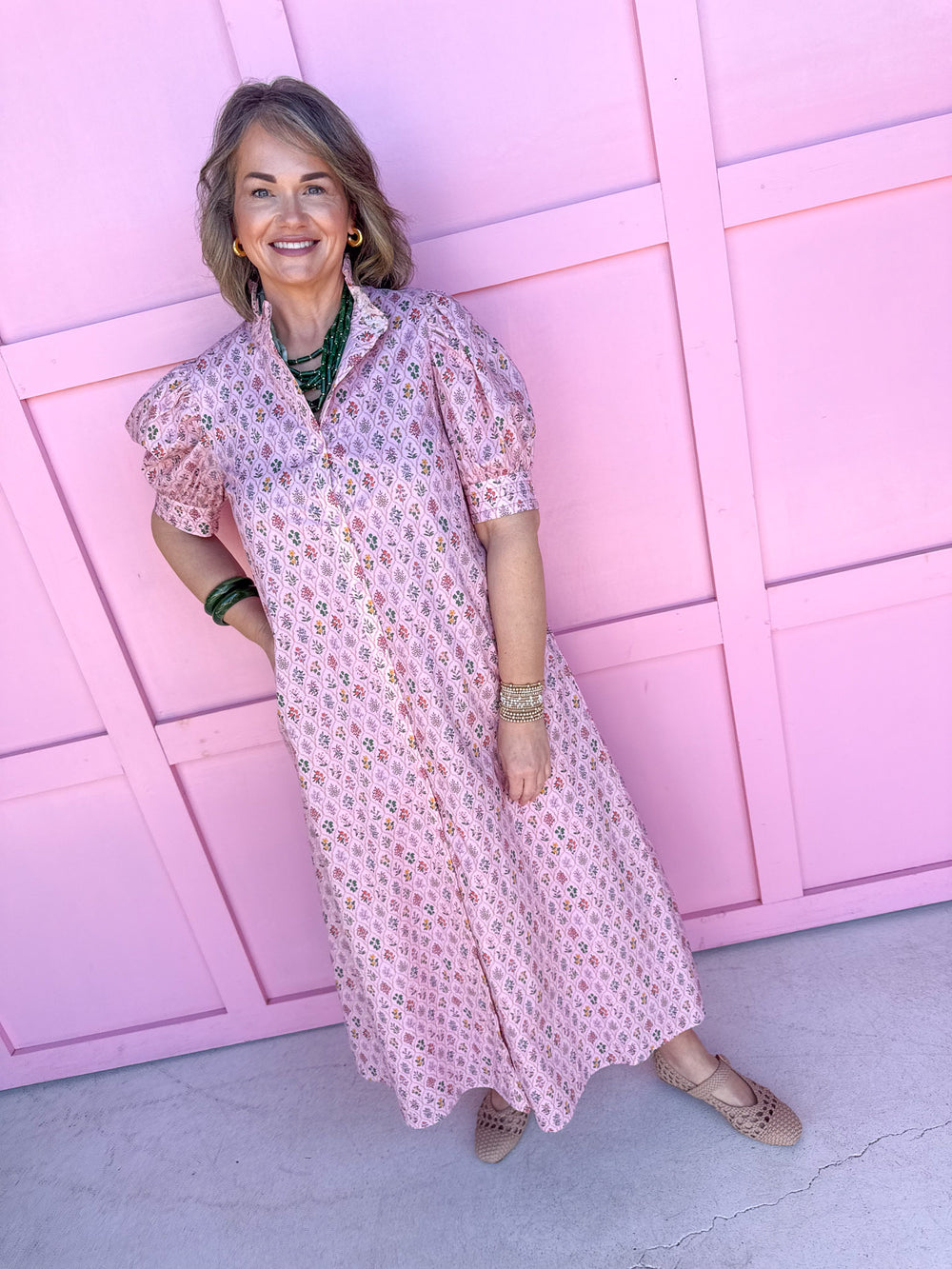 Jincy's Women's Boutique Blushing Blooms Dress Pink micro floral maxi dress