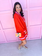 womens boutique jincy's mini dress pink orange vneck long sleeve