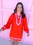 womens boutique jincy's mini dress pink orange vneck long sleeve