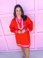 womens boutique jincy's mini dress pink orange vneck long sleeve