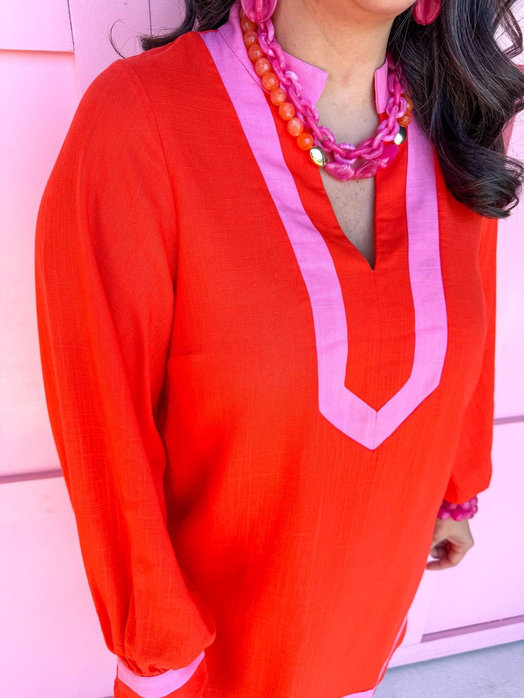womens boutique jincy's mini dress pink orange vneck long sleeve