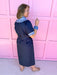 womens boutique dress navy light blue vneck waist tie pockets midi length jincy's
