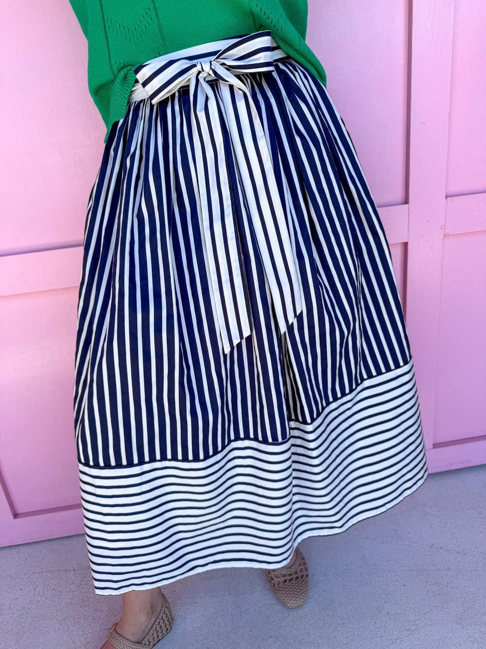 womens boutique skirt fully lined navy white striped has pockets tie jincy's