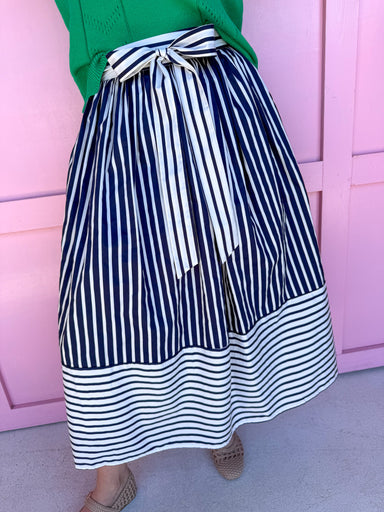 womens boutique skirt fully lined navy white striped has pockets tie jincy's