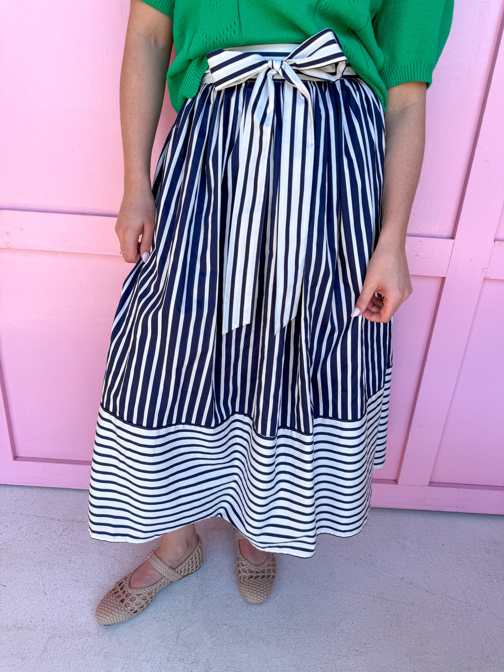 womens boutique skirt fully lined navy white striped has pockets tie jincy's