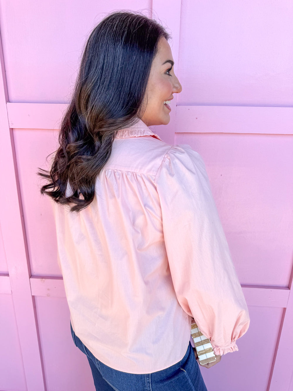 womens boutique blush peter pan collar button up jincy's