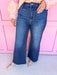 Dark Wash Mid Rise Crop Wide Leg Jeans womens boutique raw hem jincy's
