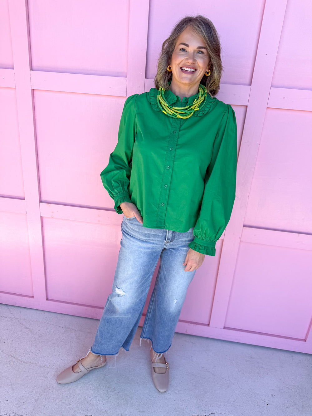 Medium Wash High Rise Crop Wide Leg Jeans womens boutique distressed raw hem jincy's