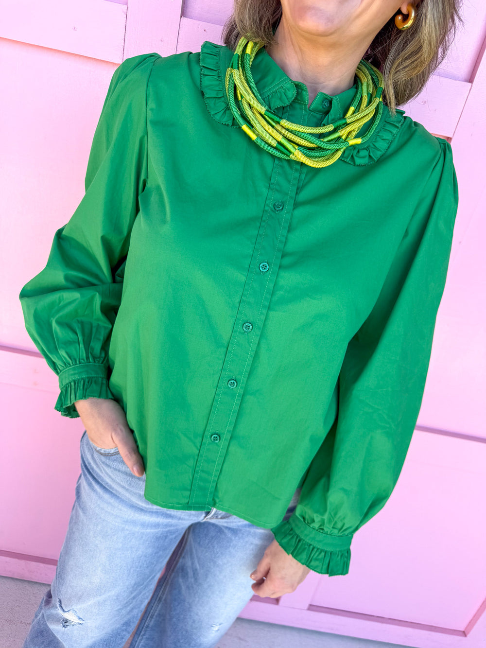 womens boutique kelly green peter pan collar button up jincy's