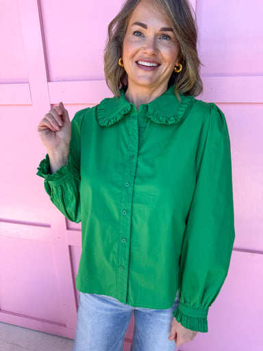 womens boutique kelly green peter pan collar button up jincy's
