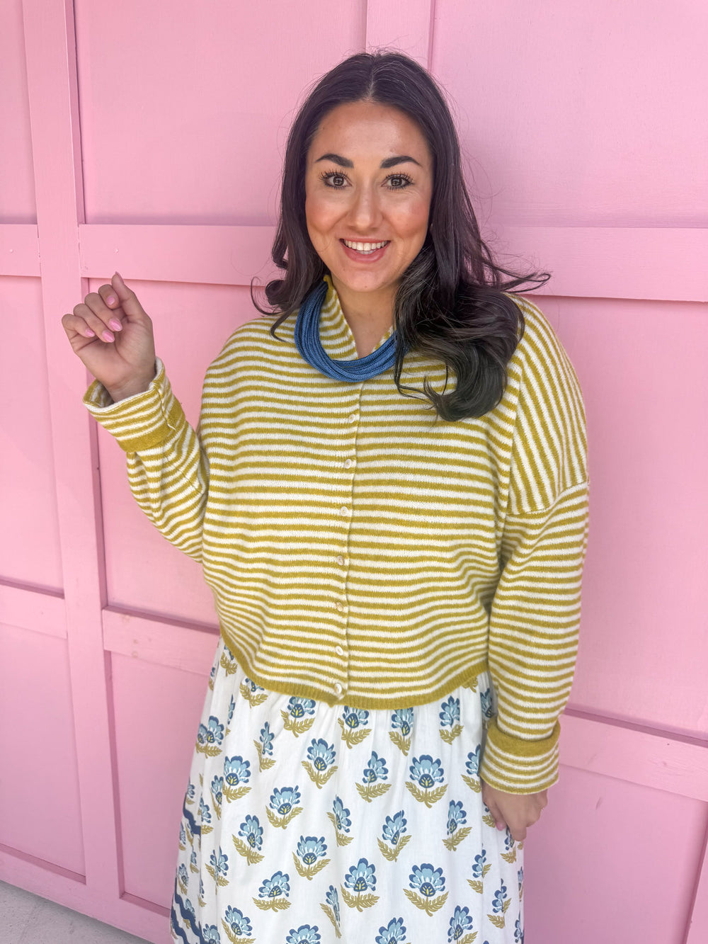 Piper Cardigan Chartreuse Mini Stripe womens boutique button up jincy's