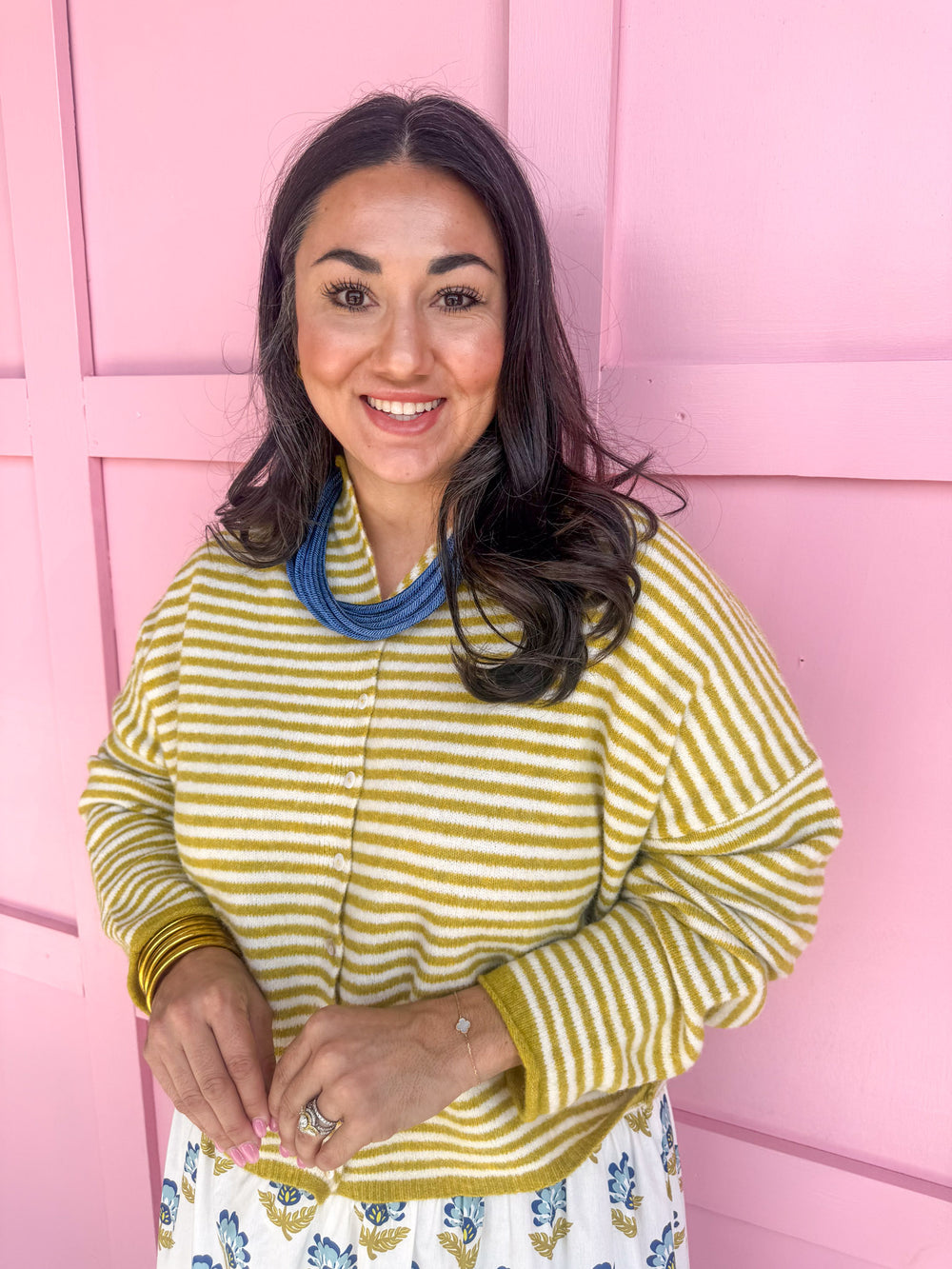 Piper Cardigan Chartreuse Mini Stripe womens boutique button up jincy's