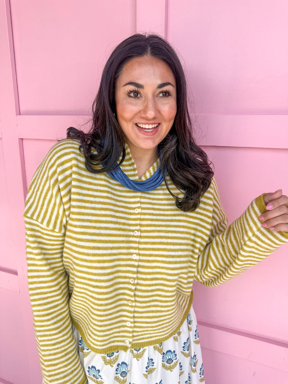 Piper Cardigan Chartreuse Mini Stripe womens boutique button up jincy's