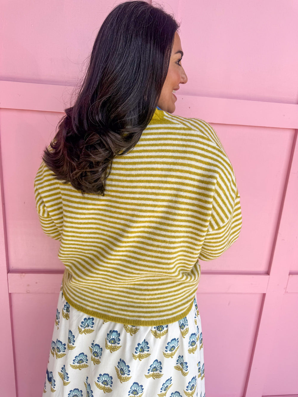 Piper Cardigan Chartreuse Mini Stripe womens boutique button up jincy's