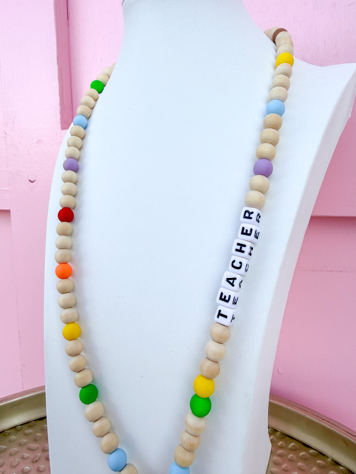 TEACHER Wooden Bead Lanyard