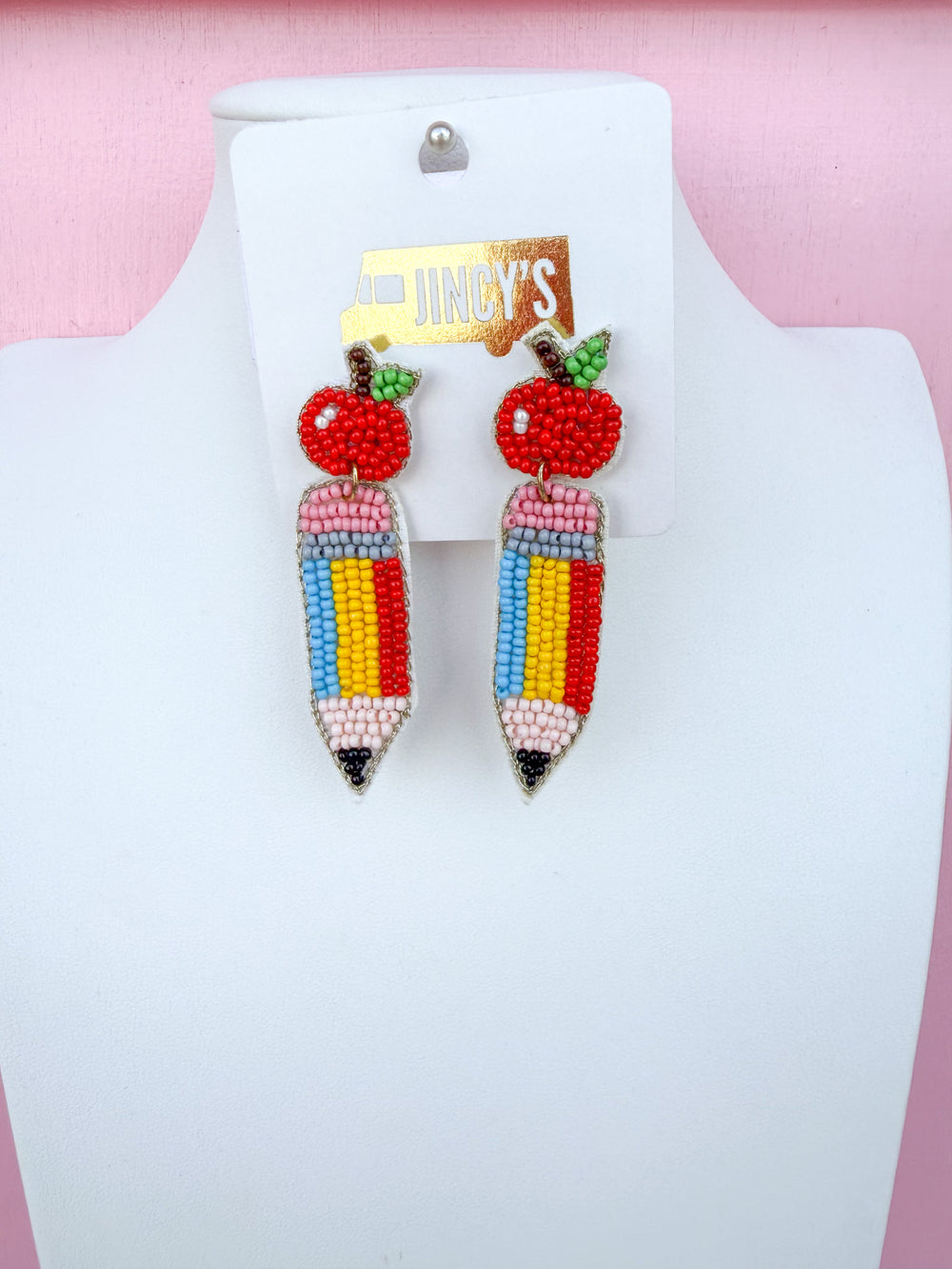 Apple & Pencil Beaded Earrings
