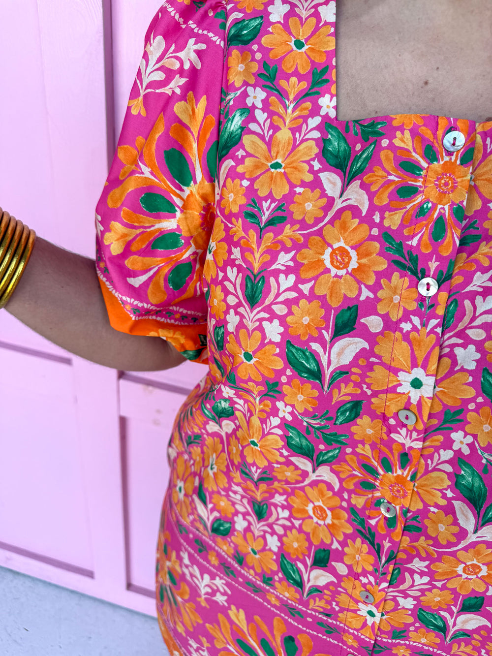 Jincy's Women's Boutique Spring Styles Pink & Orange Mosaic Print Mini Dress