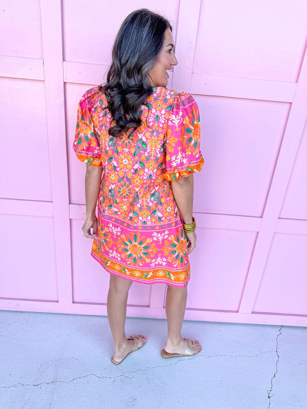 Jincy's Women's Boutique Spring Styles Pink & Orange Mosaic Print Mini Dress