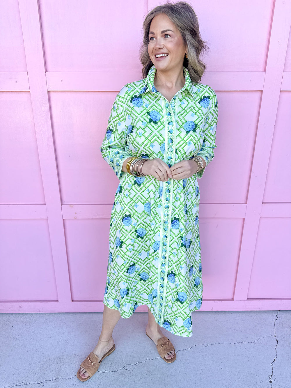 Jincy's Women's Boutique Spring Styles Hydrangea Bamboo Maxi Midi Dress Grandmillenial Style