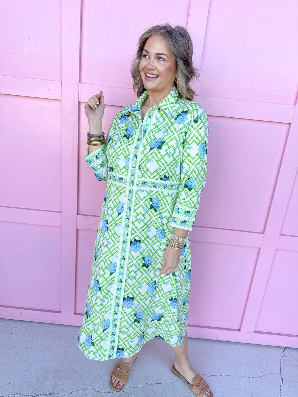 Jincy's Women's Boutique Spring Styles Hydrangea Bamboo Maxi Midi Dress Grandmillenial Style