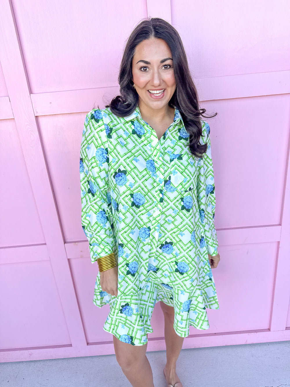 Jincy's Women's Boutique Spring Styles Hydrangea Bamboo Mini Dress Grandmillenial Style