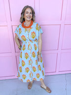 Jincy's Women's Boutique Spring Styles Blue Stripe with Orange Florals Maxi Midi Dress