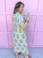 Jincy's Women's Boutique Spring Styles Blue Stripe with Orange Florals Maxi Midi Dress
